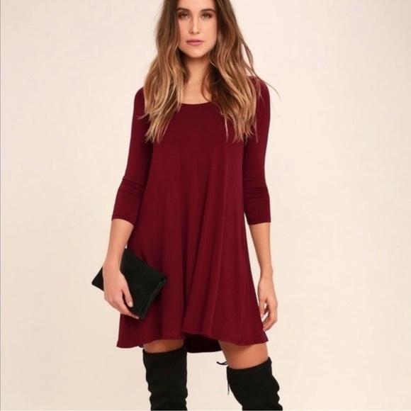 Lulus Twirl Power Wine Red Swing Dress - Picture 1 of 9